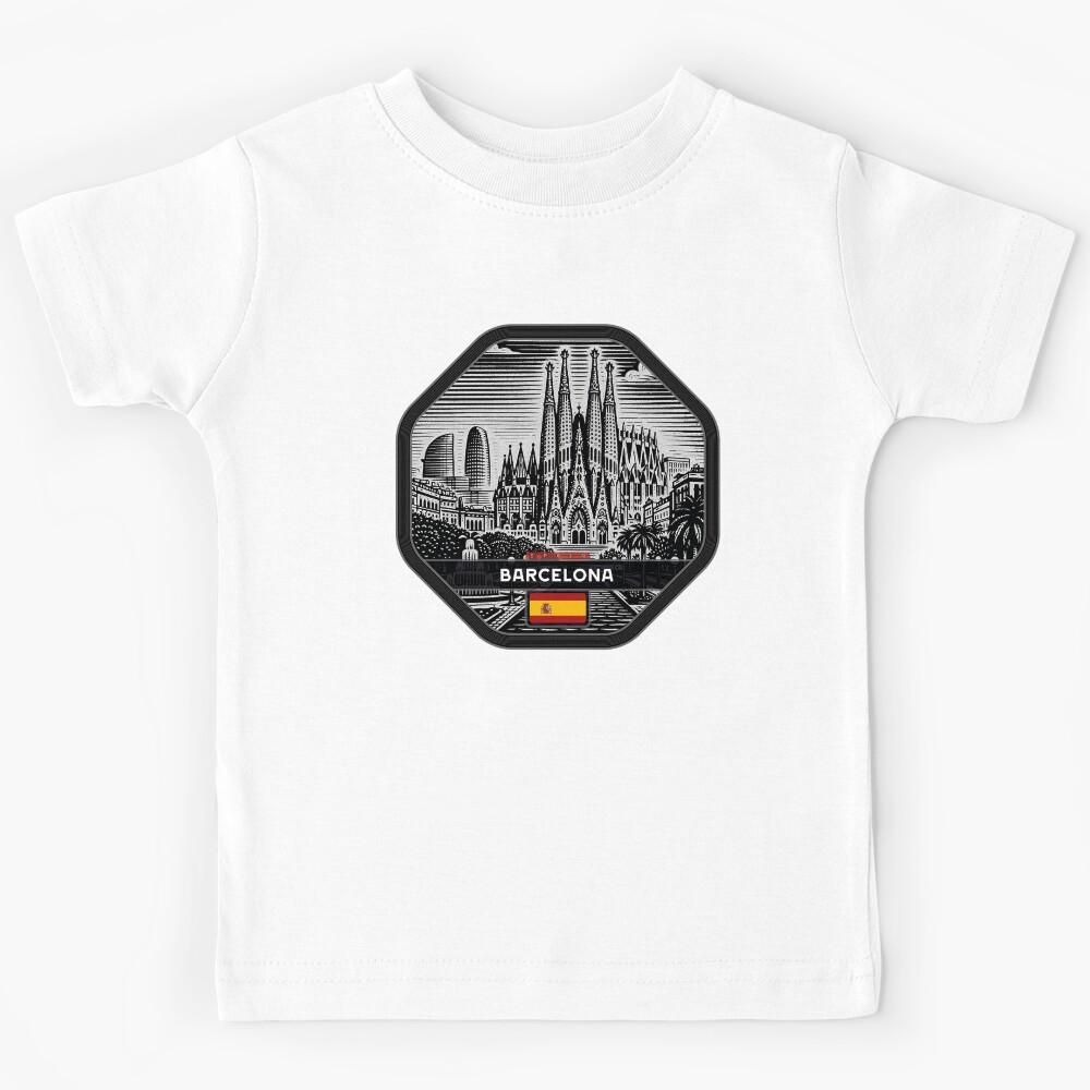 Barcelona Spain Linocut Style Kids T-Shirt 120