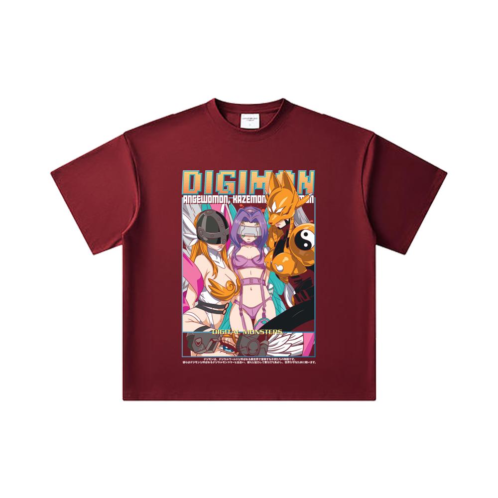 260 GSM Double Yarn 32 Count 100% Cotton Digimon V6 Waifus Print Unisex Heavy Cotton T Shirt