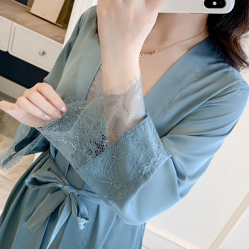 Sexy pajamas women's summer thin Ice Ribbon chest pad lace suspender nightgown nightgown can be worn outside two-piece loungewear