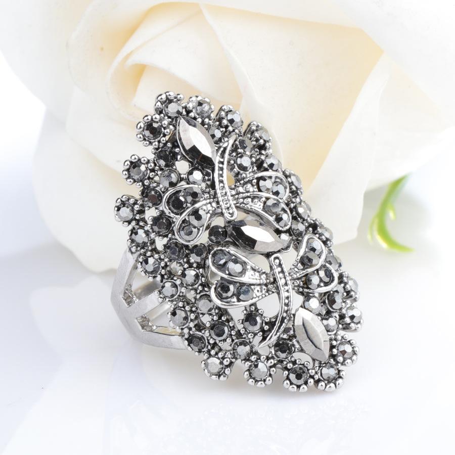 Винтаж Большой Полый Синий Горный хрусталь Стрекоза Кольца Женщины ...