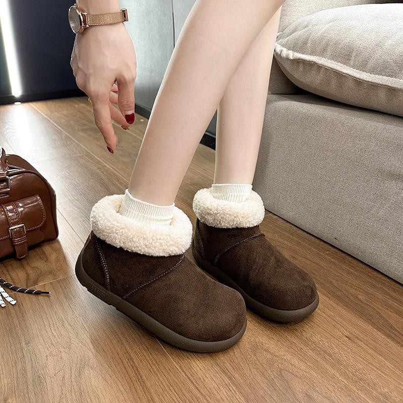 Versatile snow boots women's platform big head short boots 2025 new velvet cotton shoes frosted leather bread shoes