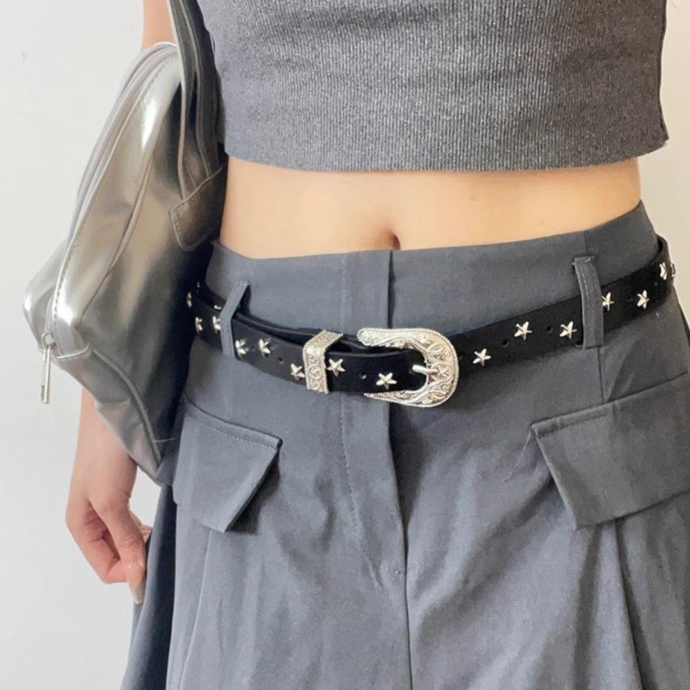 Jeans Decor Star Rivet Waist Belt Punk PU Leather Waistbands Fashion Y2K Wide Belt  Summer