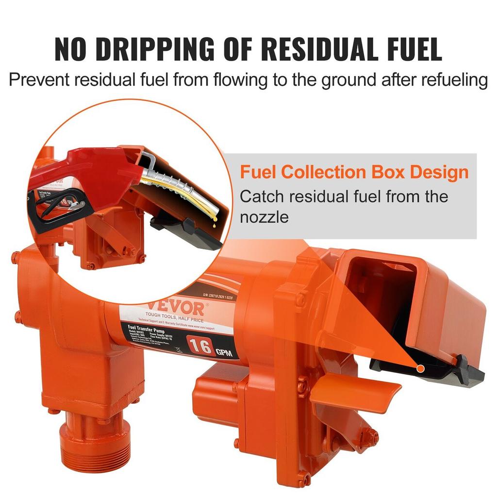 Fuel Transfer Pump, 12V DC 16 GPM 1/4 HP, Gasoline Extractor Pump with Automatic Nozzle, Discharge Hose & Suction Pipe for Gasoline, Diesel, Kerosene,