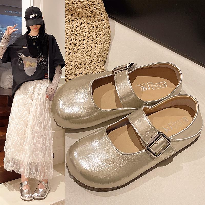 2025 Summer New Shallow Single Shoes Women's Shoes Round Head Low Heels Velcro Fashion Versatile Small Leather Shoes Simple Style