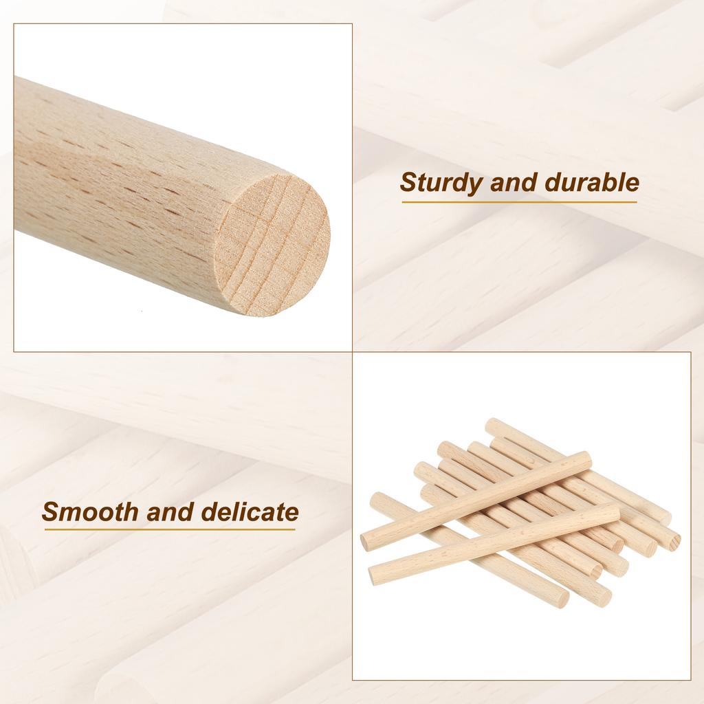 10 Pcs Dowel Rods Wood Sticks Unfinished Wooden Dowel Rods Round Dowels Hardwood Sticks for DIY Crafts and Home Decor