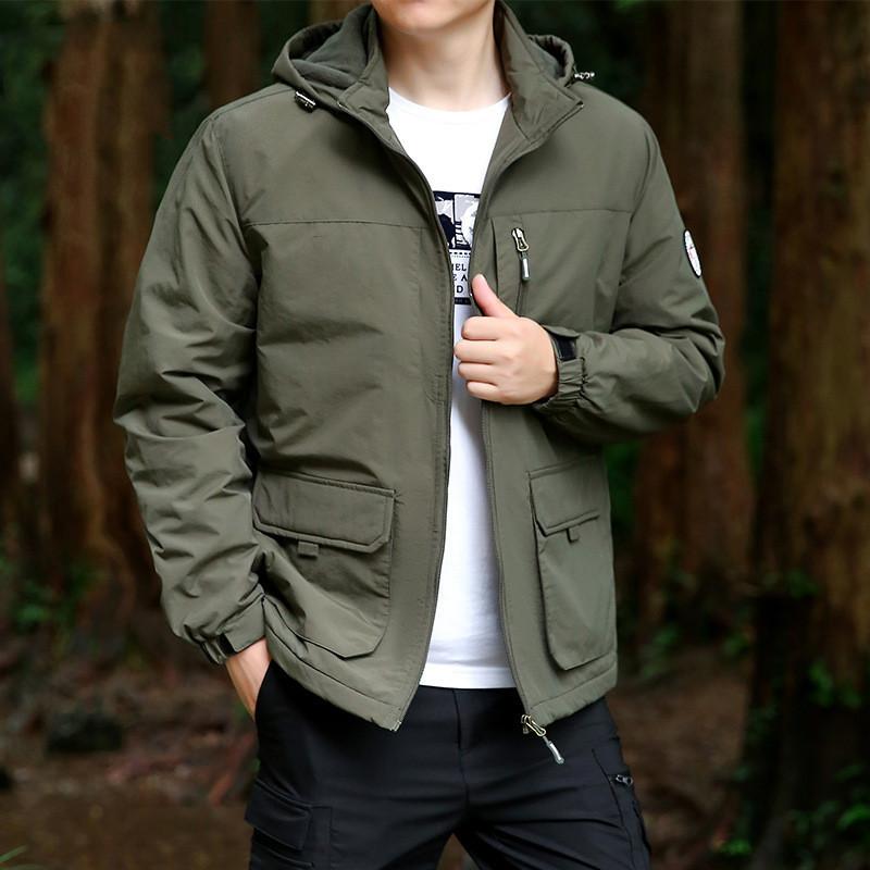 Outdoor Windbreak Jacket For Men Fleece Liner Warm Waterproof Hooded Jacket Multi Pocket Casual Jacket Coat Winter Male Clothing
