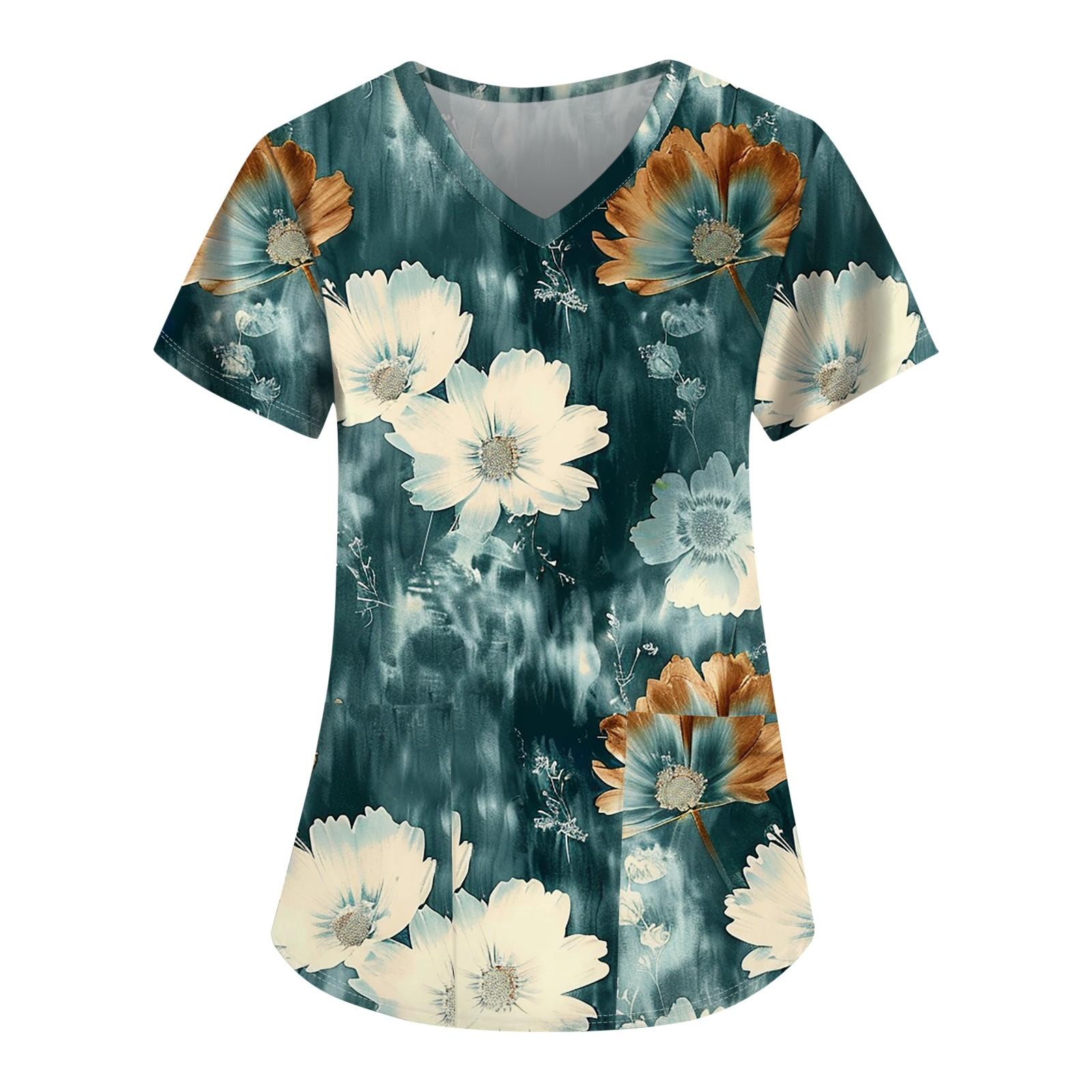 

Жіночий модний робочий одяг з V-подібним вирізом і короткими рукавами з принтованими кишенями XXXXL