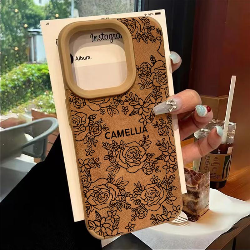 Branches and Leaves Broken Flowers Leather Phone Case For iPhone 16 Pro Max 15 14 Plus 13 12 11 XS Max X XR Shockproof Cover