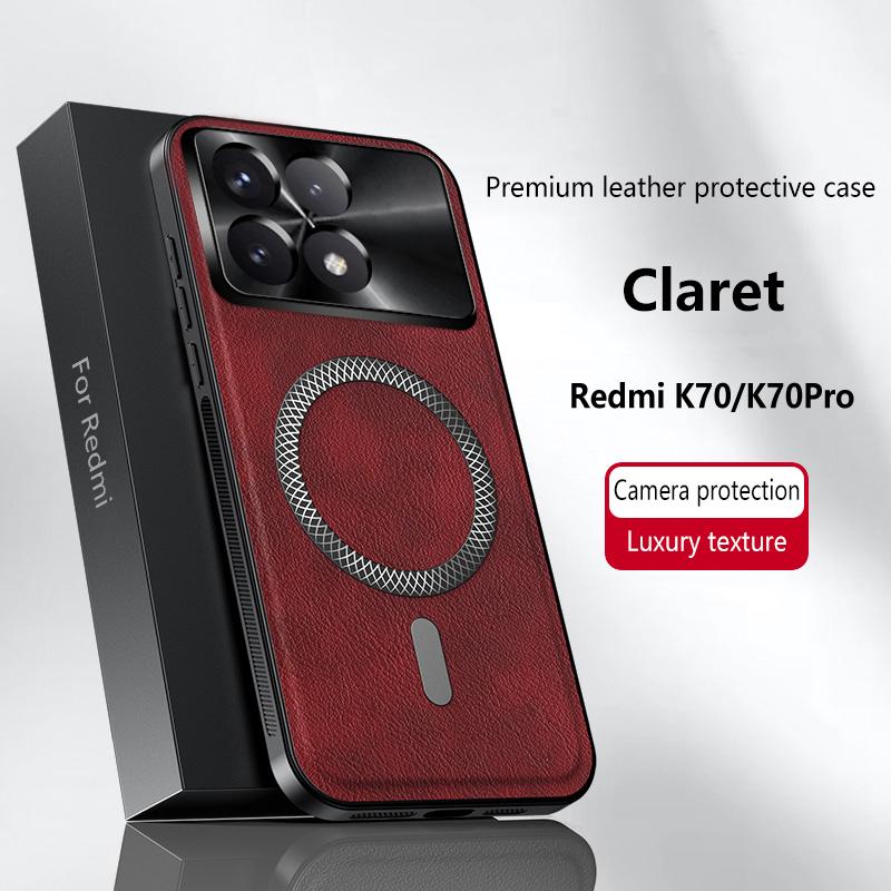 For Redmi K70 and K70 Pro Case Magnetic Elegant Leather Wear-Resistant Lens Fully Covered Non-Slip Grip Edge Cover Shell