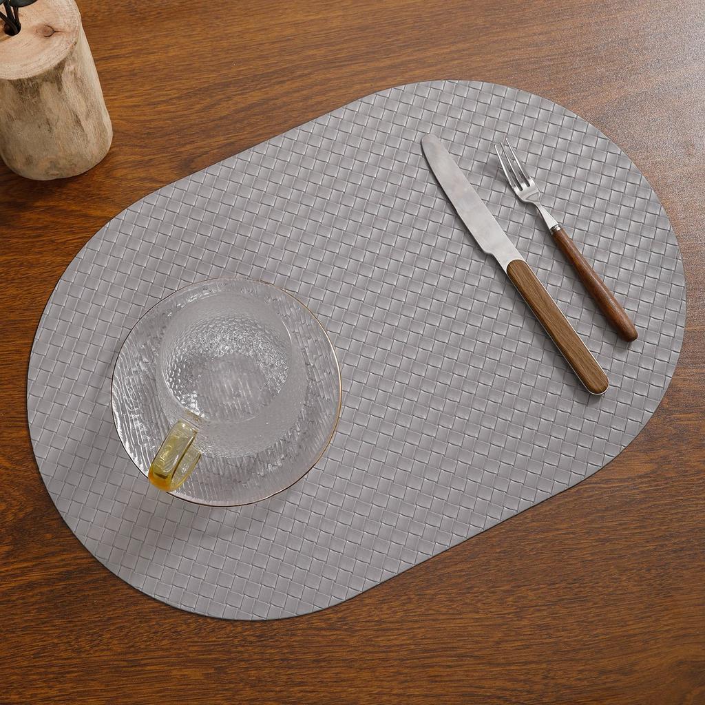 Oval Double-sided Woven Leather Placemat, Solid Color Simple Double-sided Western Dining Mat, European Thermal Insulation Dining Table Mat