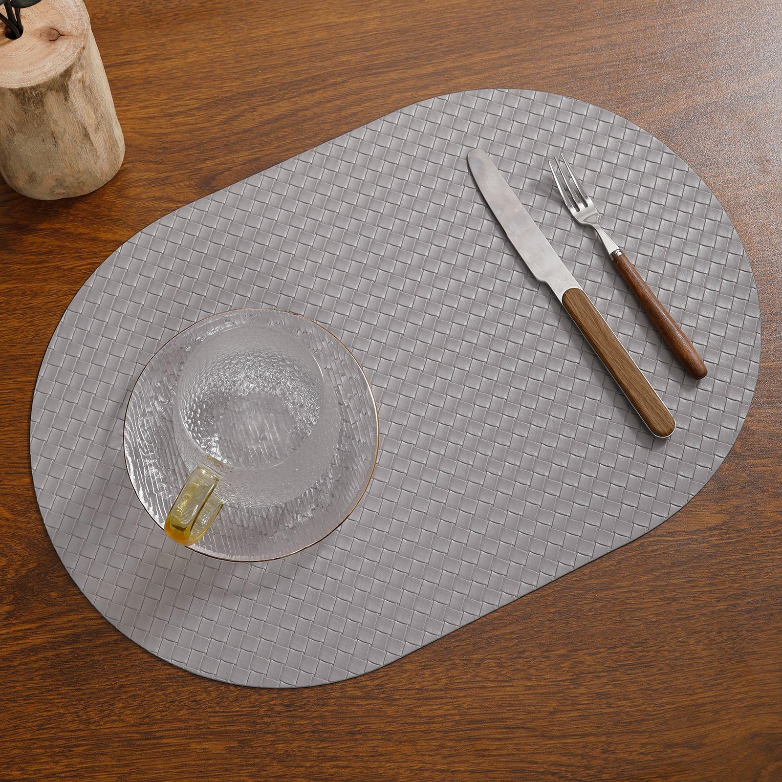 

Oval Double Sided Woven PVC Leather Placemat Solid Color Heat Resistant Dining Table Mats European Reversible Waterproof Pads 45x30cm 1pc