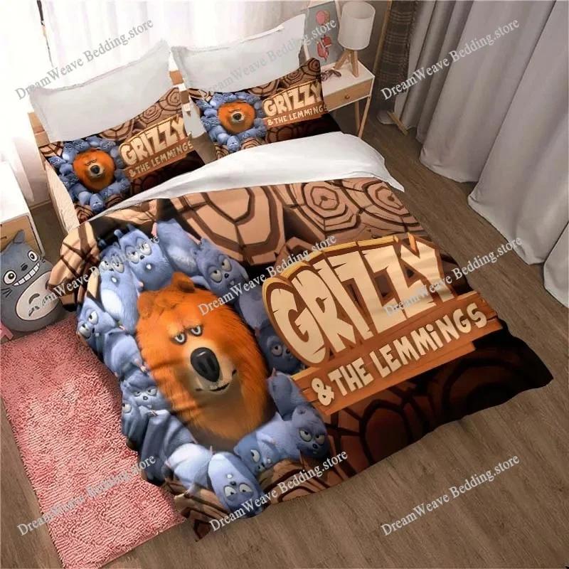 Grizzly & Οι Λέμμινγκς Κινούμενα Σχέδια Anime Κάλυμμα Παπλώματος Παπλώματα Σετ Κλινοσκεπασμάτων Μαλακό Κάλυμμα Παπλώματος και Μαξιλαροθήκες ΜονόΔιπλόQueenKing963