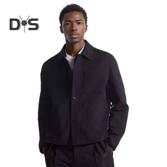 

Мужская куртка с лацканами, длинный рукав, однобортное пальто среднего возраста с накладным карманом, однотонная повседневная куртка, верхняя одежда M темно-синий