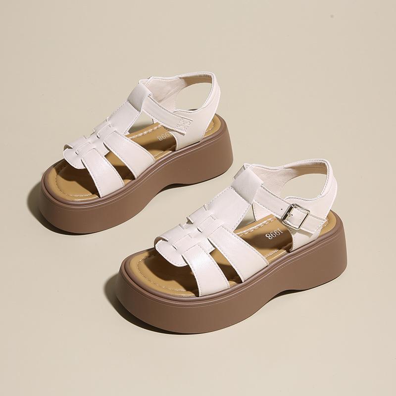 

Fashionable Thick-soled Woven Roman Sandals Simple and Comfortable Summer Shoes Slimming Beach Sandals 40 бежевый
