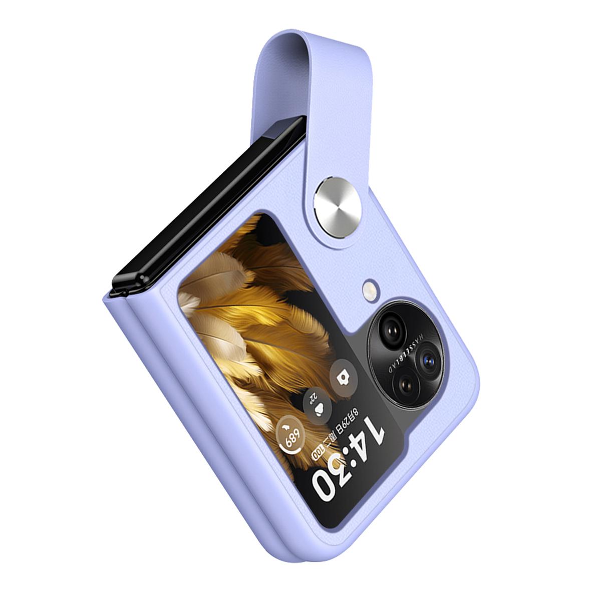 

Протиударний тонкий чохол з PU+PC для Oppo Find N3 Flip 5G з ремінцем для пальця та підставкою, чохол для телефону Purple