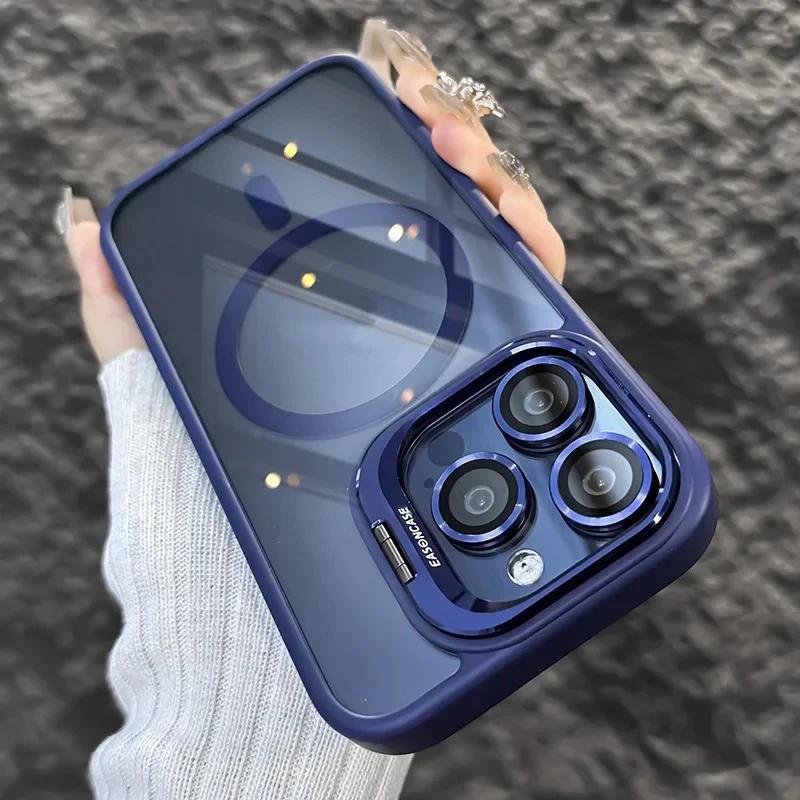 Luxury Magnetic Shockproof Case For iPhone 16 15 14 Plus 13 12 11 Pro Max For Magsafe Funda Stand Glass Lens Protecte Back Cover