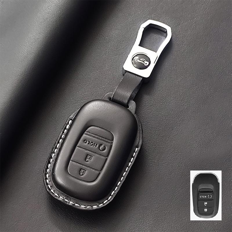 Genuine Leather Car Key Case Cover Fob For Honda Accord Civic 11Th    Hr-V Cr-V Pilot Sport Si Ex Keychain Protector