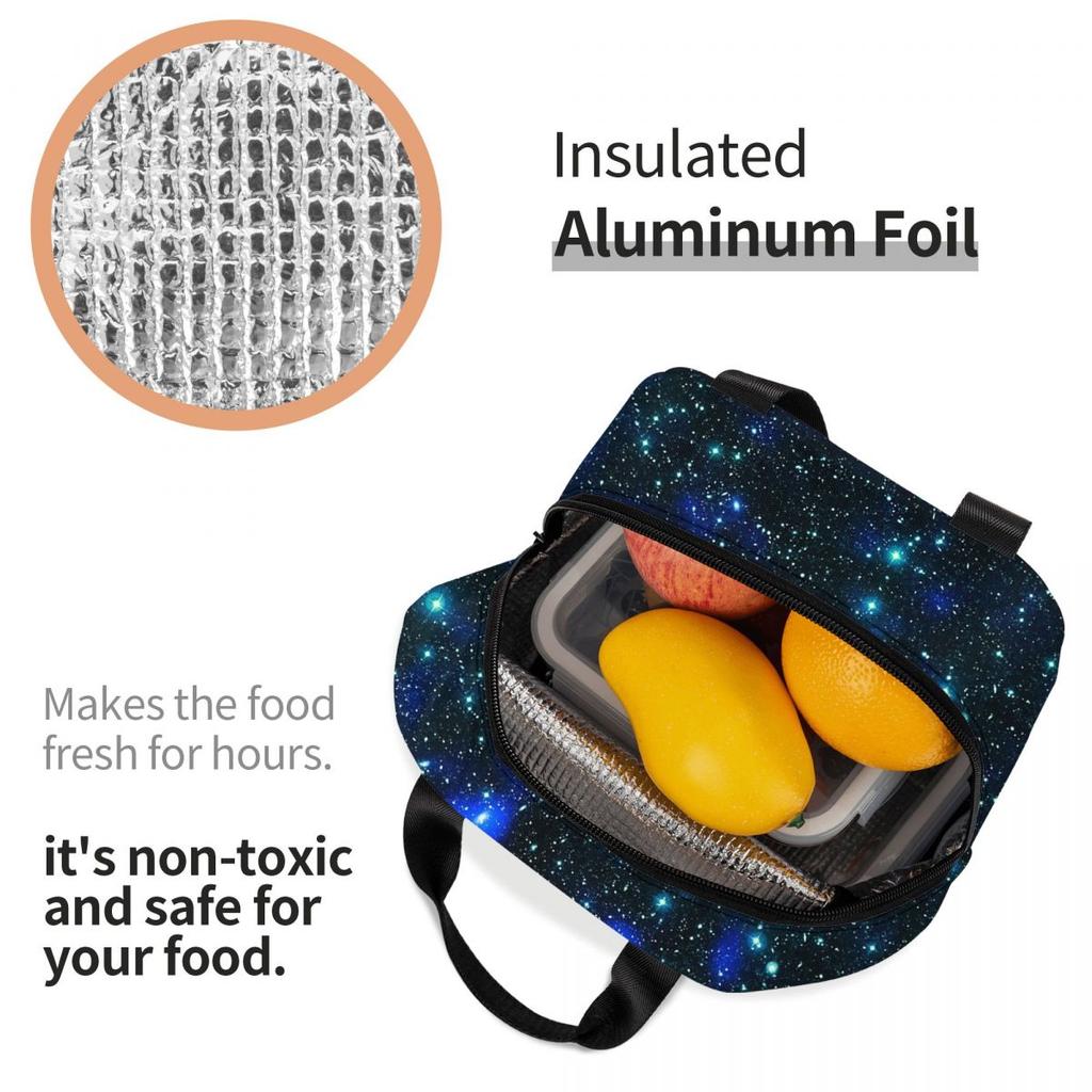 Constellation Star Clusters Galaxies Print Halloween Insulated Lunch Bag for Women Children Food Boxes Thermal Lunch Box Tote