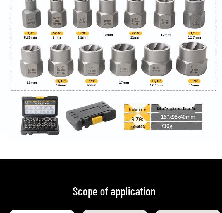 14-Piece Nut Extractor Set: Reverse Thread Socket for Removing Stripped, Anti-Theft, and Damaged Nuts and Screws