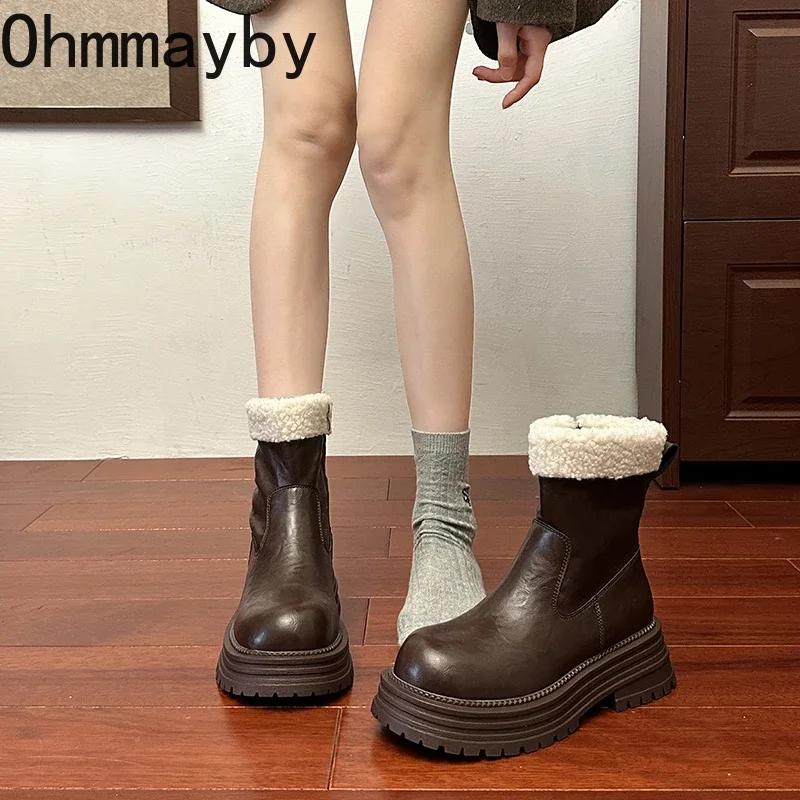 Winter Women Warm Plush Snow Boots Fashion Back Zippers Short Booties Concise Thick Heel Women's Cotton Shoes