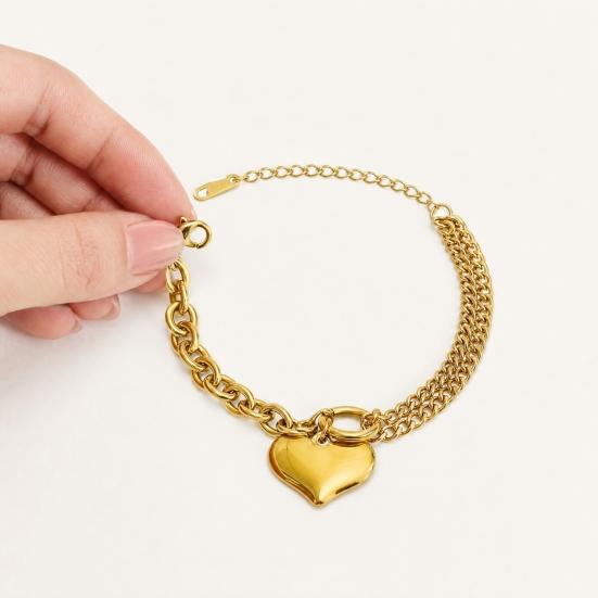 Women Bracelet, Adjustable Extended Tail Chain Bracelet, Double-Layered Cuban Bracelet with Heart Charm for Jewelry Gift