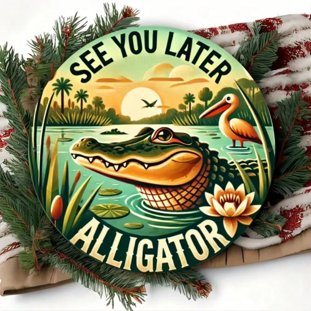 

Vintage Crocodile Metal Wall Art Kitchen Bar Cafe Retro Sign Home Decor 20x20 разноцветный