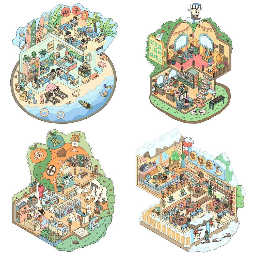 Cartoon 3D Gestapelte Landschaftsaufkleber Stressabbau Scrapbooking Landschaftsgestaltung Aufkleberherstellung PET Spiel Dekorative Aufkleber