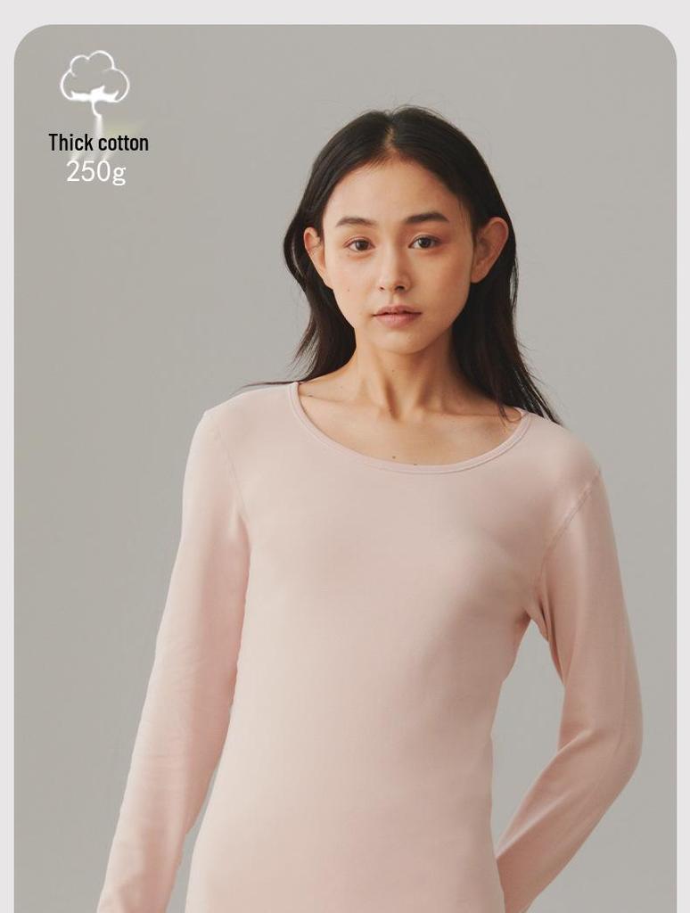 Damen Verdicktes Reines Baumwoll Antibakterielles Rundhals Slim Fit Warmes Base Layer Oberteil