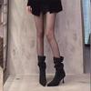 2025 autumn and winter new pointed short boots women's thin heel suede medium tube stacking boots high heel elastic thin boots Martin boots