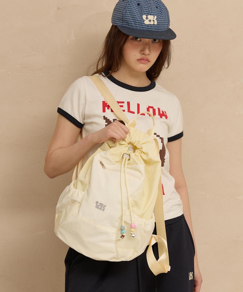 Waikei Beaded Nylon String Backpack Light Yellow
