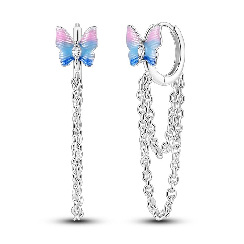 925 Silver Hoop Earrings Bow Bee Cherry Butterfly Feather CZ Zircon Earrings For Women DIY Making Jewelry Gift