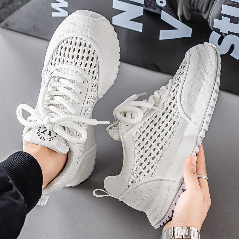 Men's shoes summer new hollow mesh breathable sports and leisure shoes student running thick sole heightening little white dad shoes