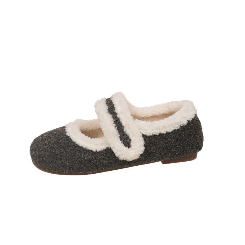 Mao Mao Shoes Winter Velvet Women's Shoes Wear Cotton Shoes To Keep Warm and Versatile Flat Shoes Fashionable Flip Hair Bean Shoes Maternity Shoes