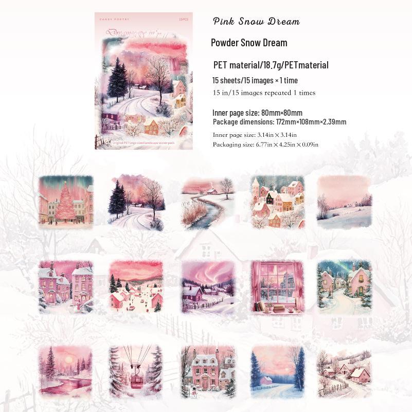 Сахарная Поэма Снежное Царство Серия: Большие наклейки-пейзажи с белыми чернилами - Зимний снежный пейзаж, 6 дизайнов