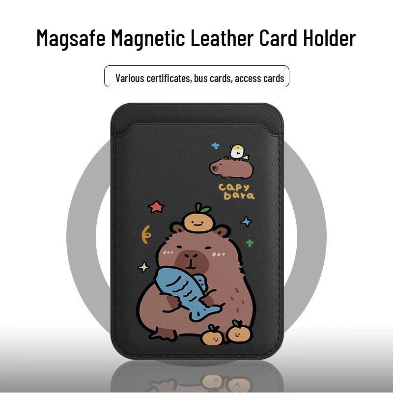 

Capybara Fish Holder: MAGSafe Magnetic Leather Card Holder for Apple Phone Cases Single Card Holder