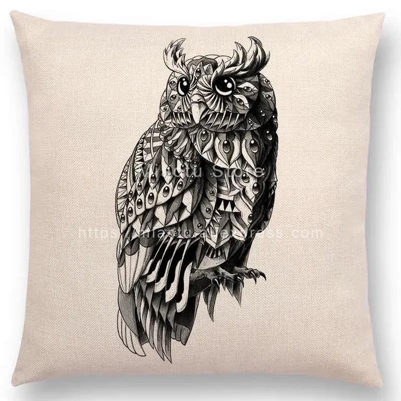 New Ornate Brave Animals Totems Free Beast Faith Tattoo Prints Cushion Cover Sofa Throw Pillow Case Owl Elephant Shark Bear