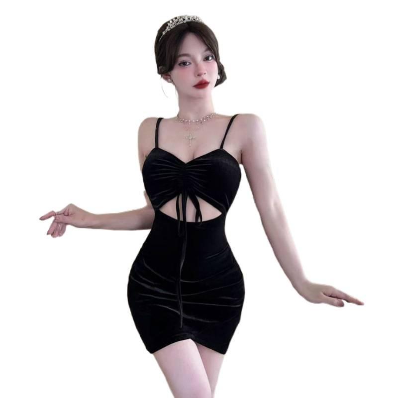 Sultry Velvet Cut-Out Camisole Mini Dress for Autumn/Winter