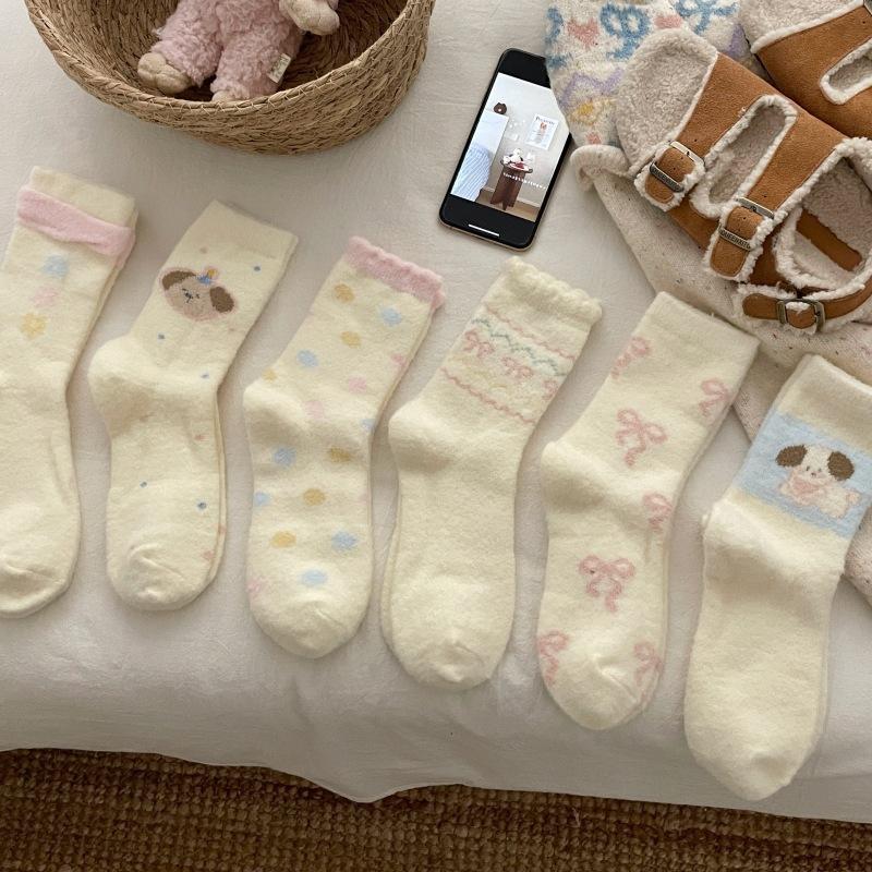 Australian Velvet Socks Female Cartoon Puppy Confinement Socks Thickened Warm Cute Home Floor Sleeping Socks
