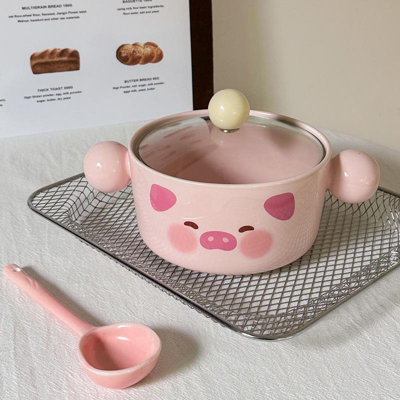 Korean cute ceramic instant noodle bowl with lid instant noodle bowl for student dormitory snail powder personal bowl