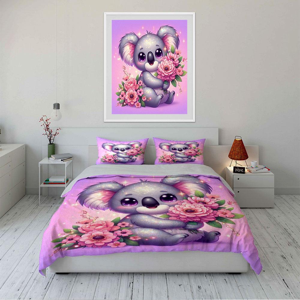 Purple Glitter Koala Bedding Set Bedding Duvet Cover Set Duvet Cover Pillowcases (1 * Duvet Cover 2 * Pillowcases, Without Duvet Insert)