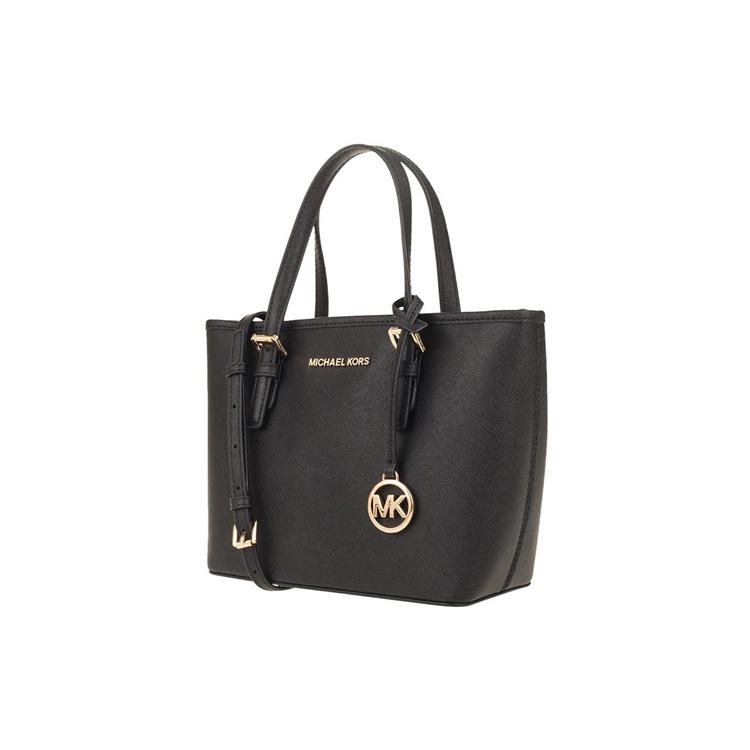 New MICHAEL KORS Jet Set Cow Leather Tote Bag Shopping Bag Handbag Shoulder Bag Small Size Women's Pure Black 35T9GTVT0L-BLACK