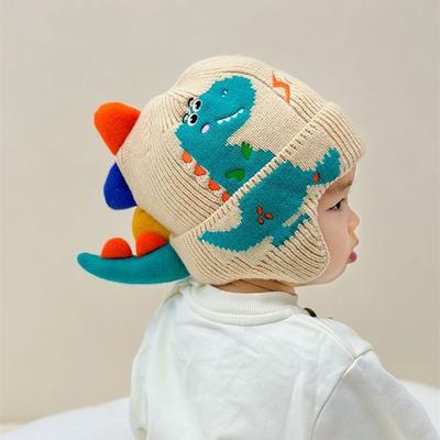 Autumn and Winter Children's Knitted Hat Cute Cute Dinosaur Woolen Hat for Boys and Girls Windproof Ear Protection Thickened Warm Pullover Hat