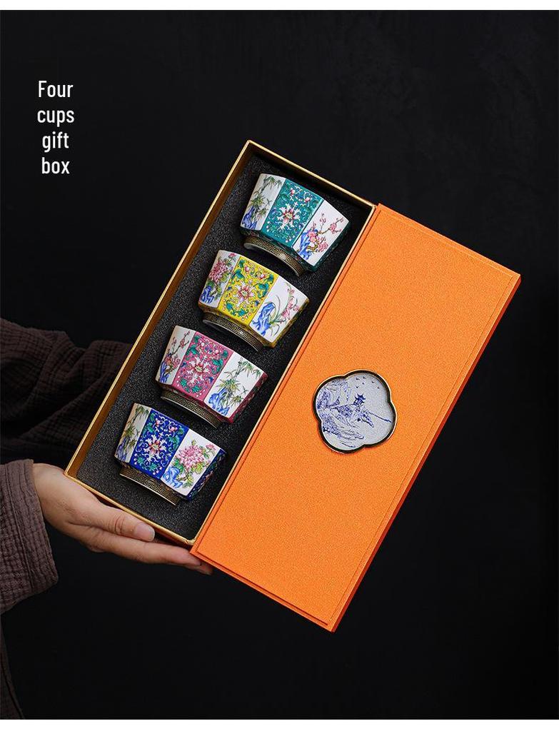 Enamel Master Cup: Exquisite High-End Octagonal Kung Fu Tea Set Souvenir