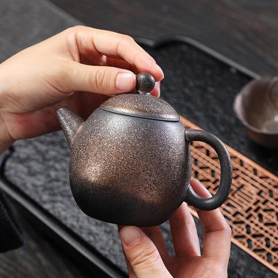 Dragon Egg Pot Ancient Burnt Teapot Imitation Firewood Burning Small Pot Retro Gilt Iron Uranium Brewing Teapot Kung Fu Tea Set Light Luxury Retro