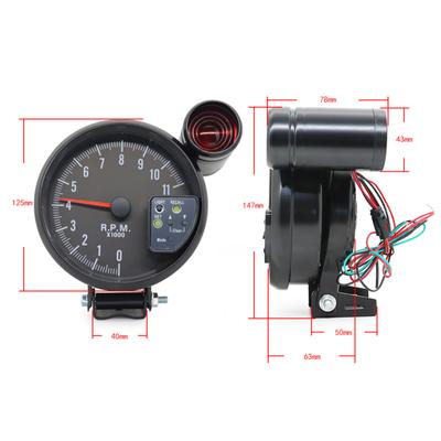 Compteur Tachymètre 5 Pouces Noir Rétroéclairage 7 Couleurs avec Lampe de Changement de Rapport Son Pic LED Clignotante en Cas d'Avertissement de RPM Compteur Tachymètre
