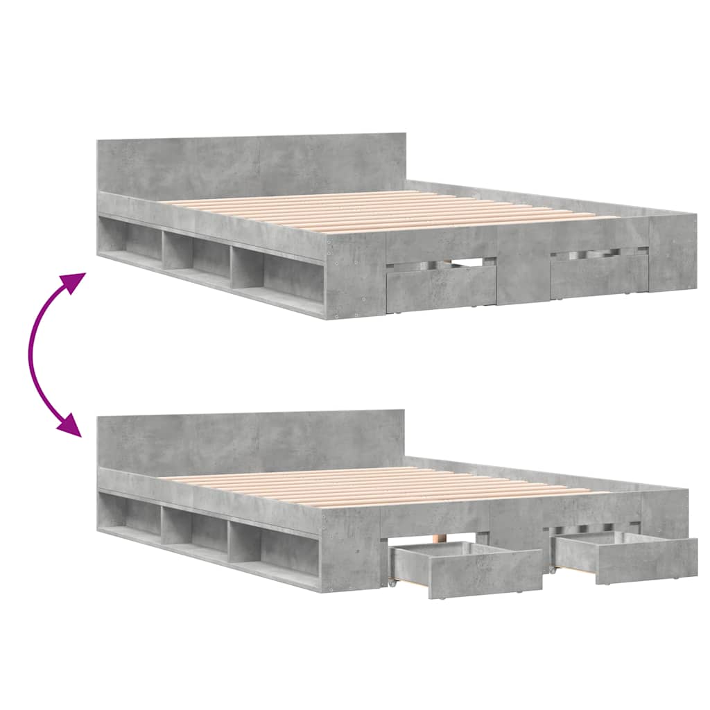 Vidaxl Bed Frame with Drawers, Concrete Gray, 160X200 Cm