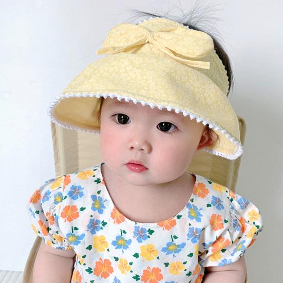 

Baby Girl Sun Hat Long Brim Thin Bow-knot Sunscreen Empty Top Face Protection Adjustable Kids Beach Hat Children Headwear