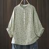 Women's Double-layer Cotton Yarn Shirt Floral Stand-up Collar Cotton Yarn Loose Shirt
