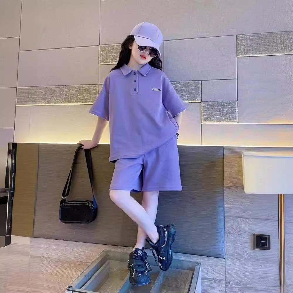 Girls Summer Leisure Suit Sportswear Children's Summer Casual Wear Children Korean Girls Short-Sleeved Shorts Two-Piece Suit