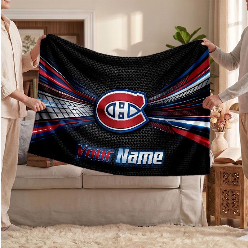 Montreal Canadiens Flannel Blanket, Custom Name Text Personalized Soft Throw Blanket Home Decor Gift